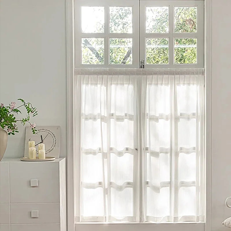 Rideau voilage blanc sans perçage adhésif tamisant en polyester pour fenêtre (1 pièce)