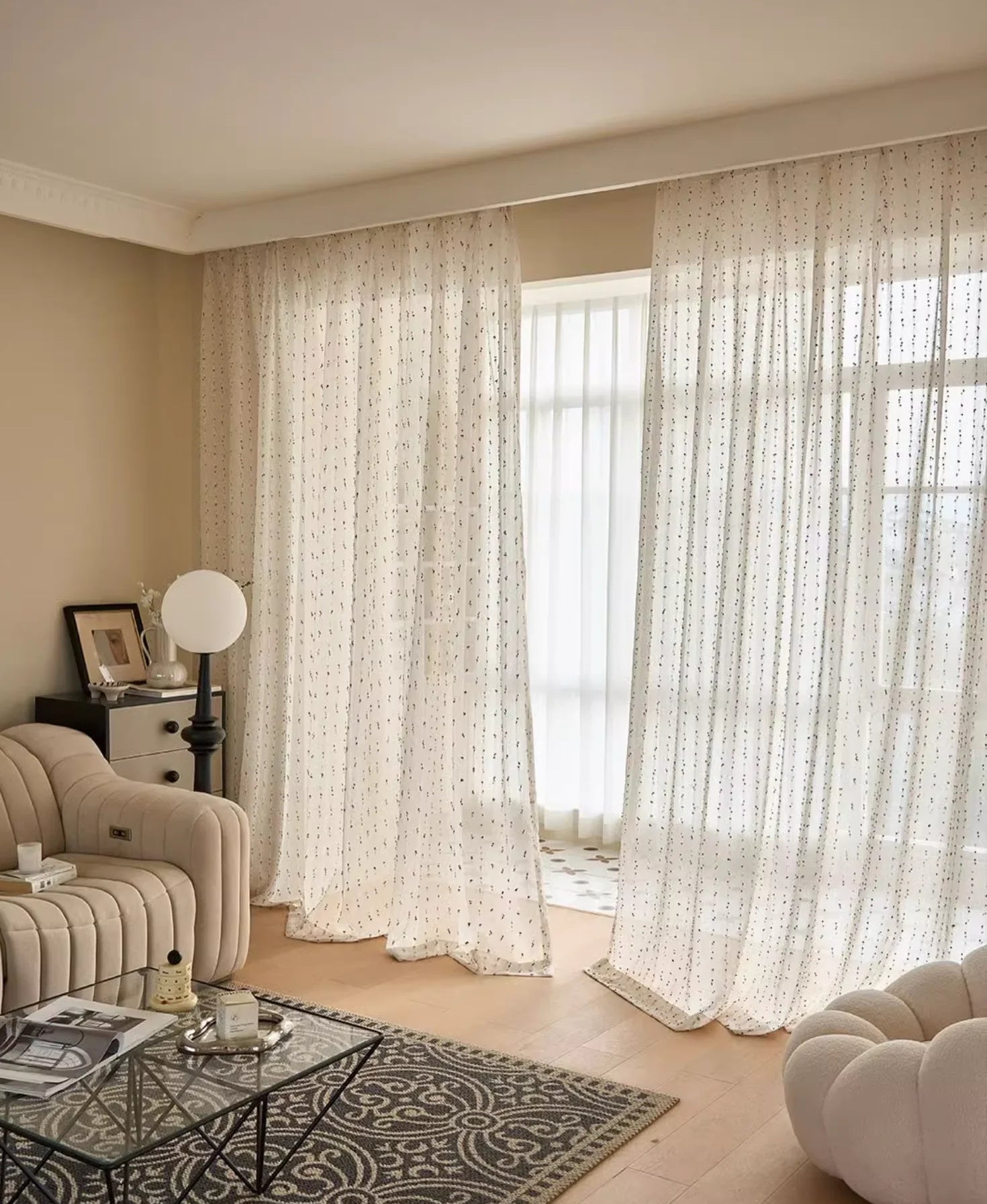Rideau voilage blanc brodé bohème pour salon et chambre
