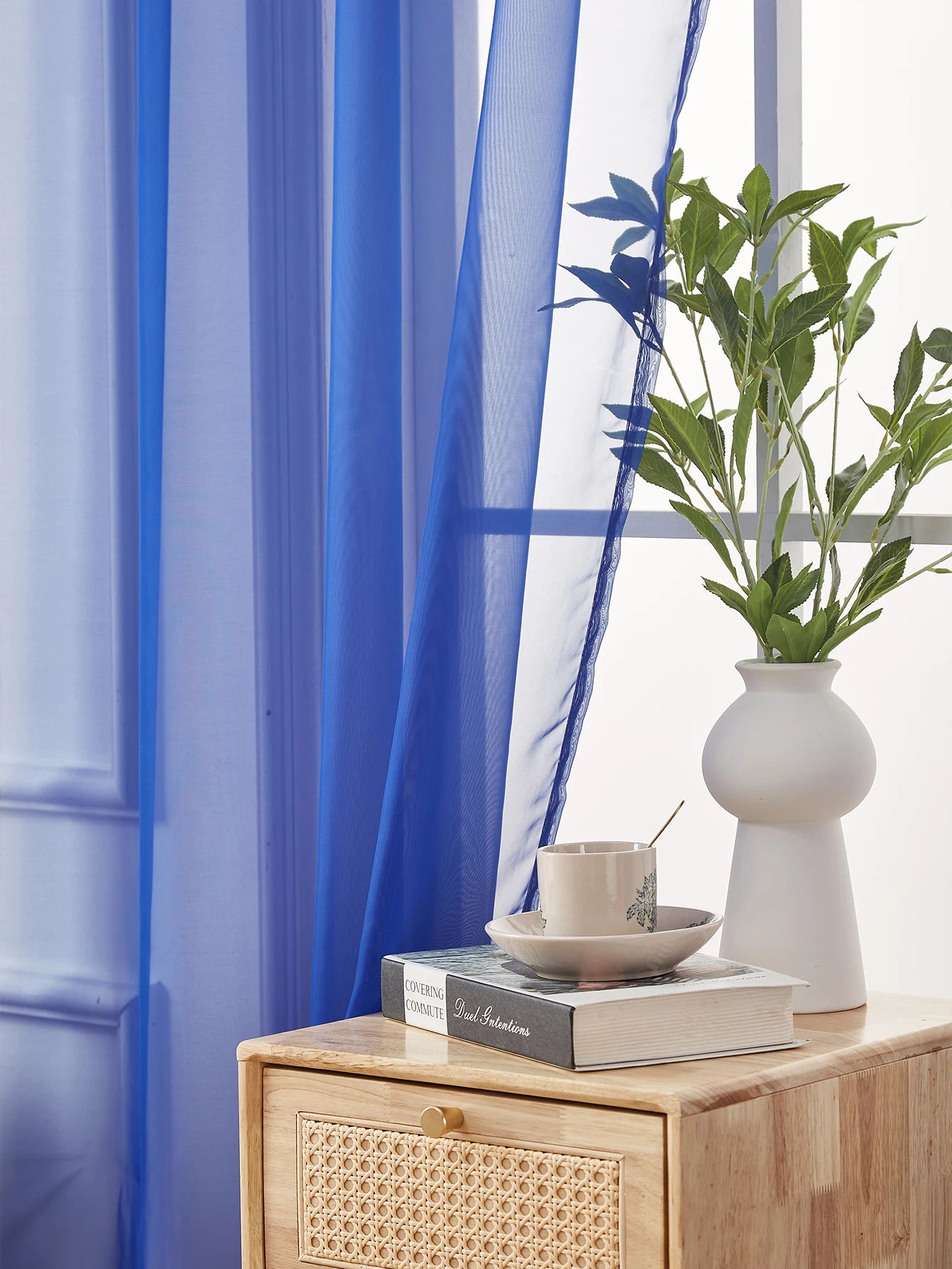 Rideau voilage bleu imperméable à œillets pour intérieur et extérieur