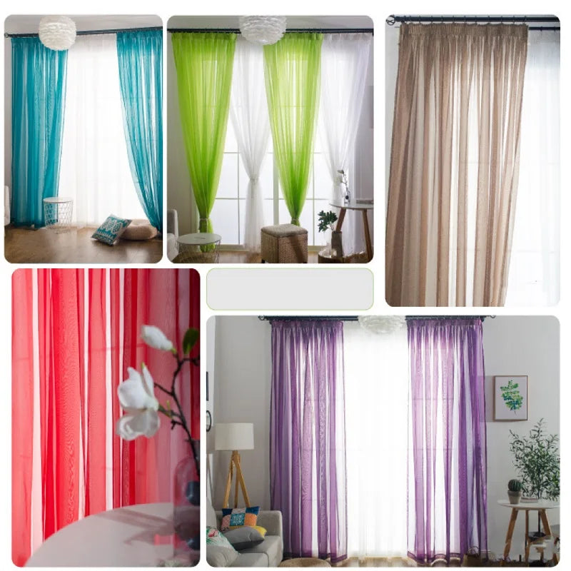 Rideau voilage tulle coloré polyester translucide, hauteur 160 à 199 cm