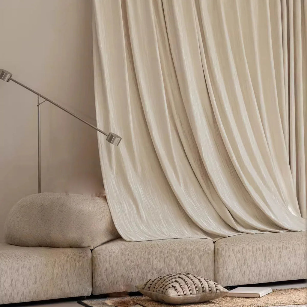 Rideau tamisant beige jacquard à motifs géométriques, largeur 200 à 299 cm