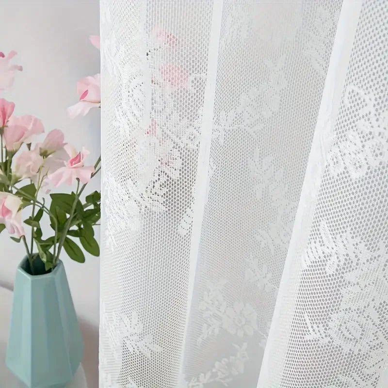 Rideau voilage en dentelle florale brodée – Tamisant élégant