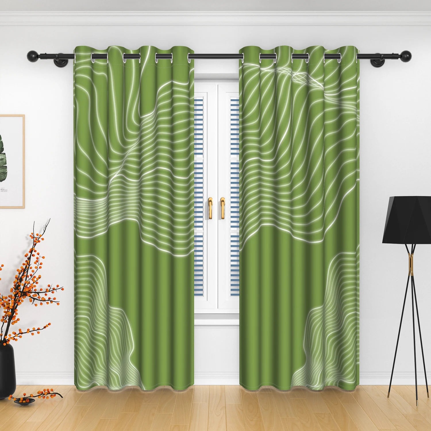 Rideaux occultants motif abstrait moderne en polyester (2 panneaux)