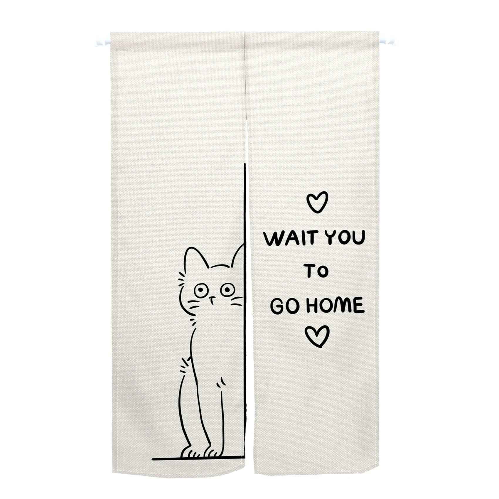 Rideau de porte japonais en lin motif chat style noren pour cuisine et entrée