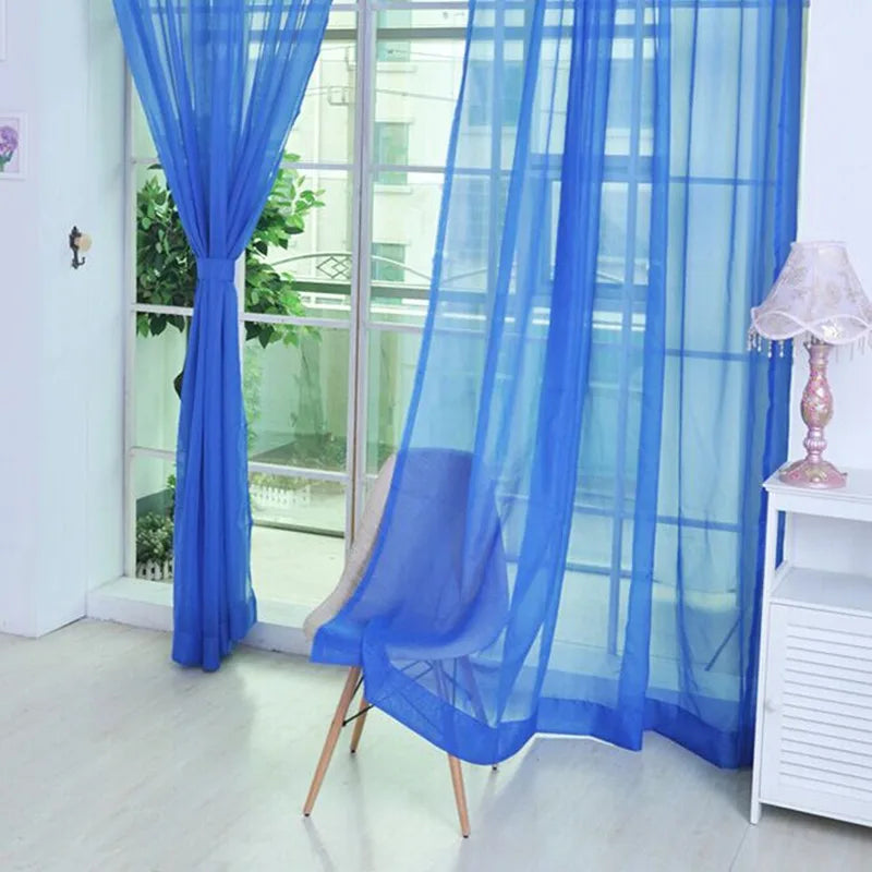 Voilage coloré en polyester léger tamisant, bleu foncé