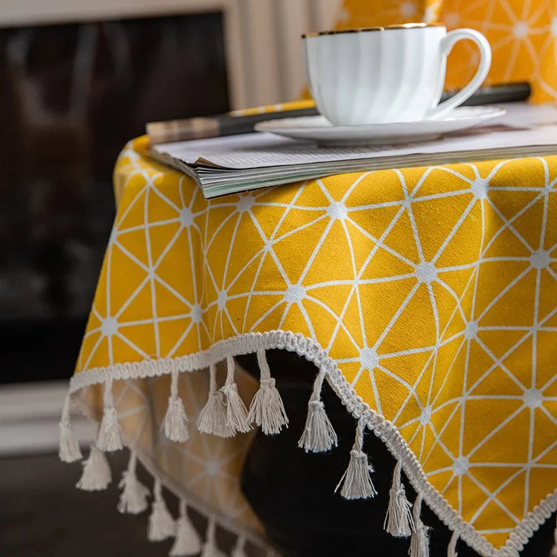 Rideau jaune géométrique bohème en polyester coton pour salon