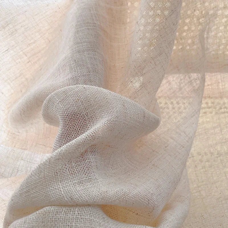 Rideau voilage effet lin épais beige tamisant élégant pour salon