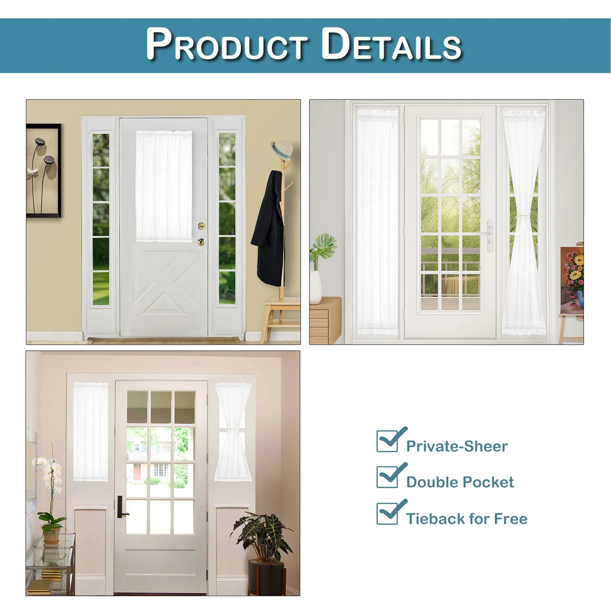 Voile de Porte Blanc Transparent avec Œillets, hauteur 160 à 199 cm