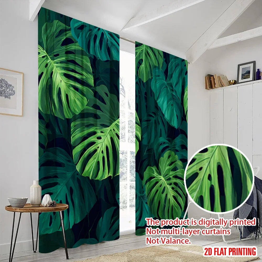 Rideaux jungle tropicaux imprimés tamisants en polyester (2 panneaux)