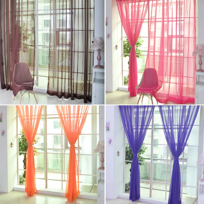 Rideau voilage transparent uni en polyester léger pour porte-fenêtre (