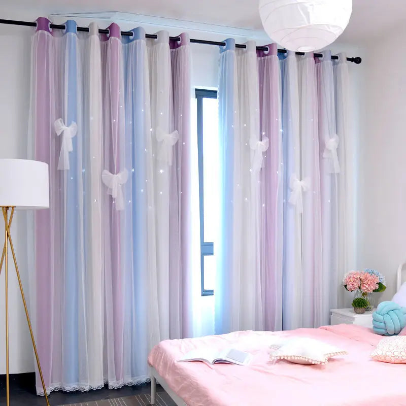 Rideau occultant arc-en-ciel double épaisseur étoilé pour chambre enfant