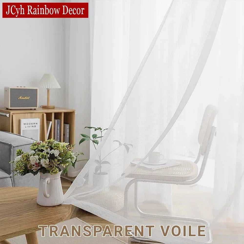 Voilage blanc transparent en polyester tamisant, pose à crochets Image