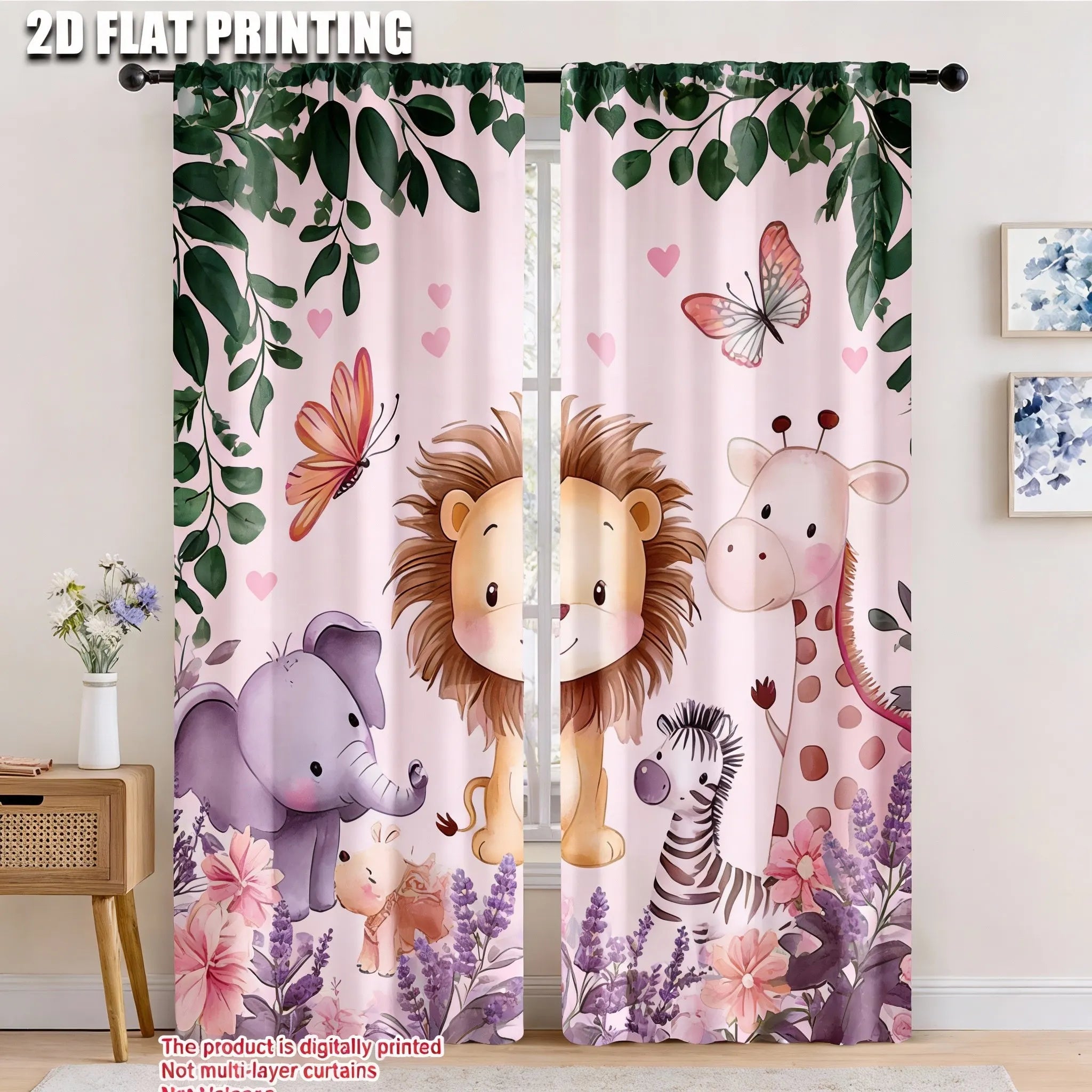 Rideaux voilage enfant animaux jungle tamisant (2 panneaux)