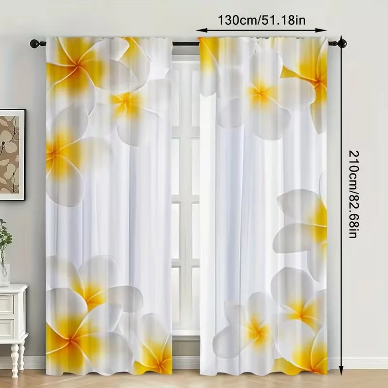 Rideaux voilage fleuris blancs et jaunes tropicaux (2 panneaux)