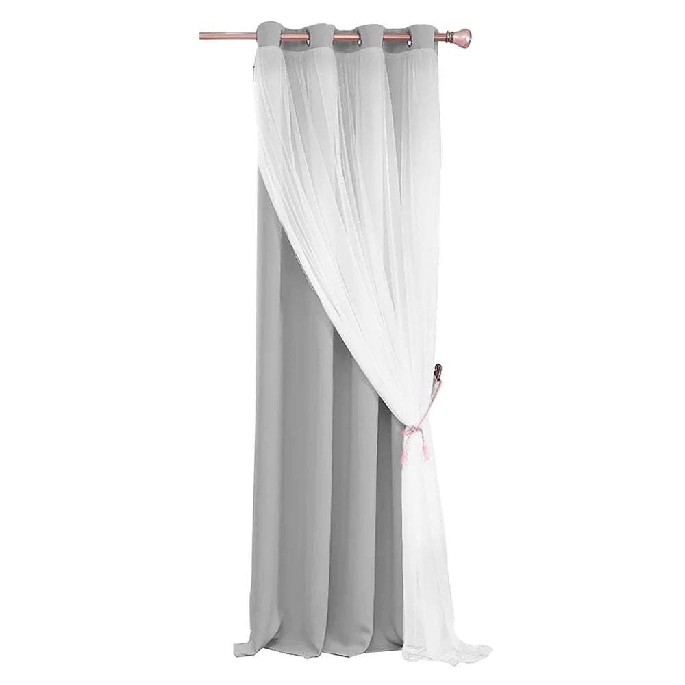 Rideau occultant double épaisseur avec voile princesse, gris (1 panneau)