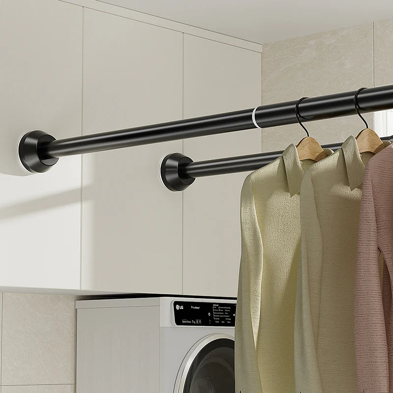 Tringle télescopique sans perçage en acier inoxydable noir extensible pour rideau