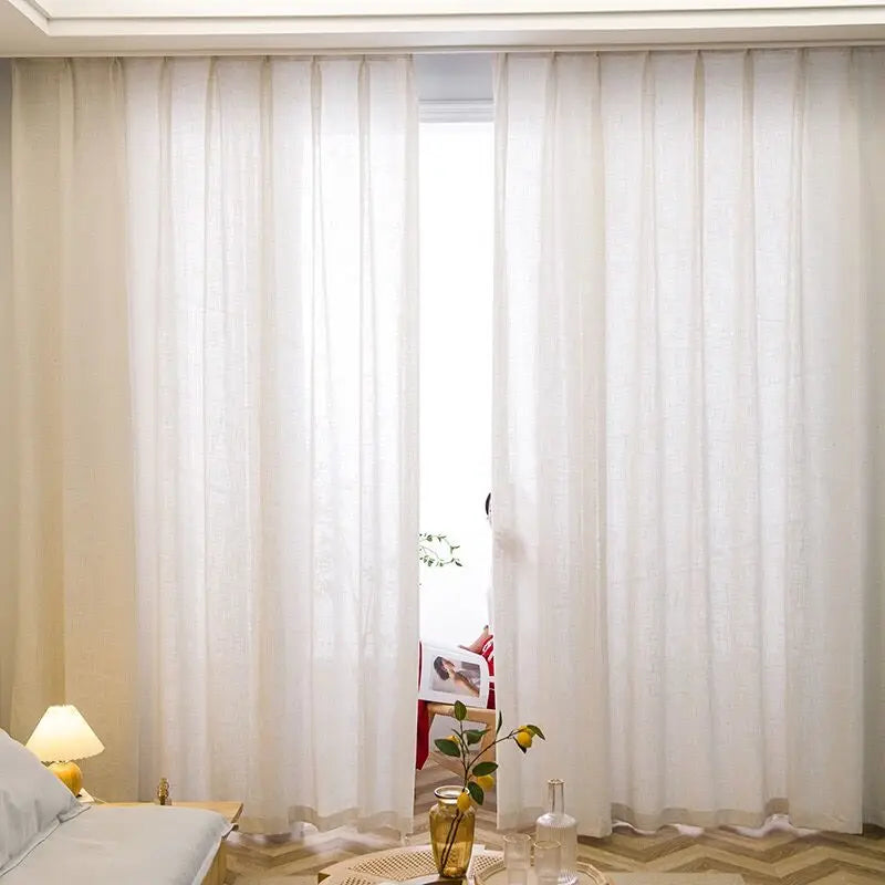 Rideau voilage effet lin épais beige tamisant élégant pour salon