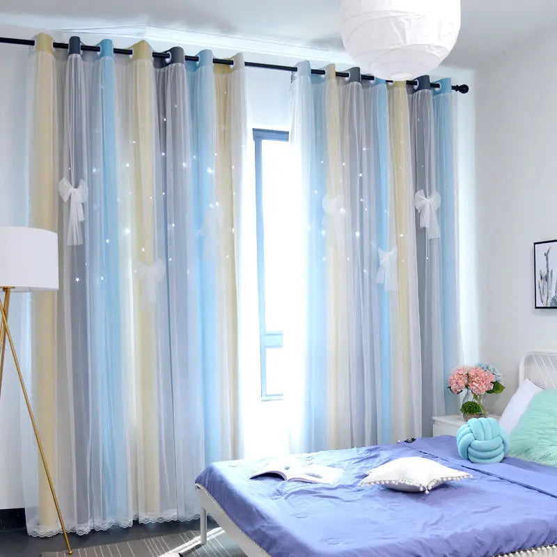 Rideau occultant arc-en-ciel double épaisseur étoilé pour chambre enfant