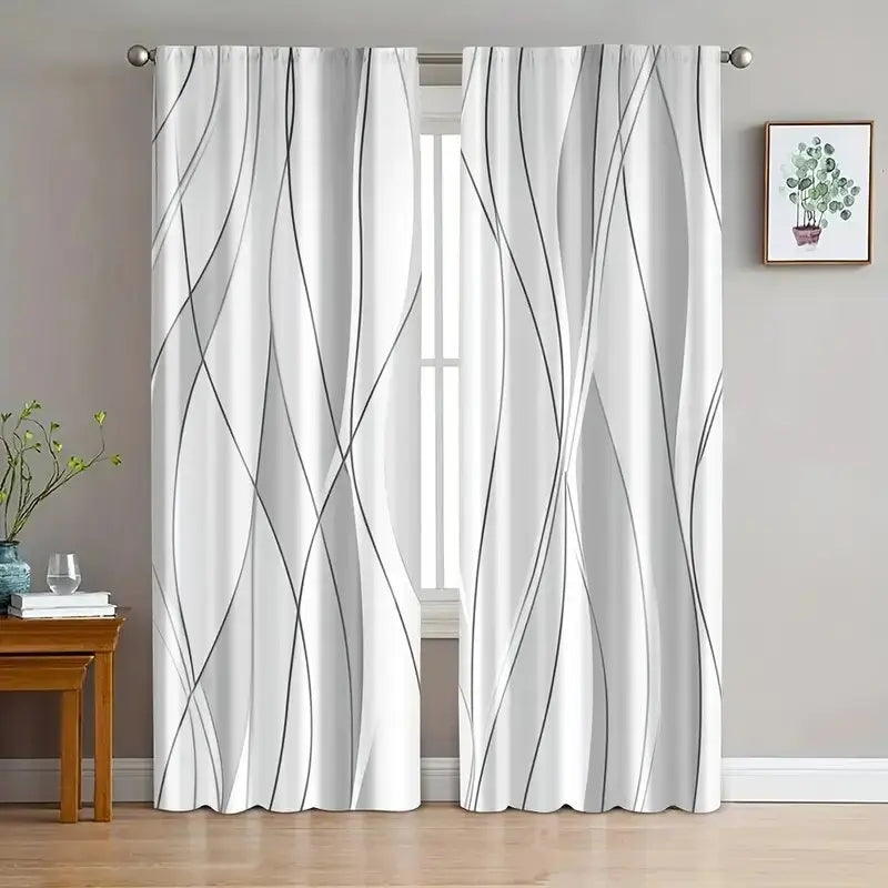Rideaux imprimés rayures modernes blanc et noir (2 panneaux), blanc