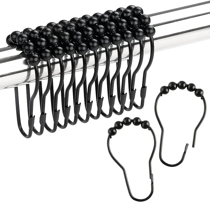 Lot de 12 crochets de rideaux de douche à roulettes, forme de gourde