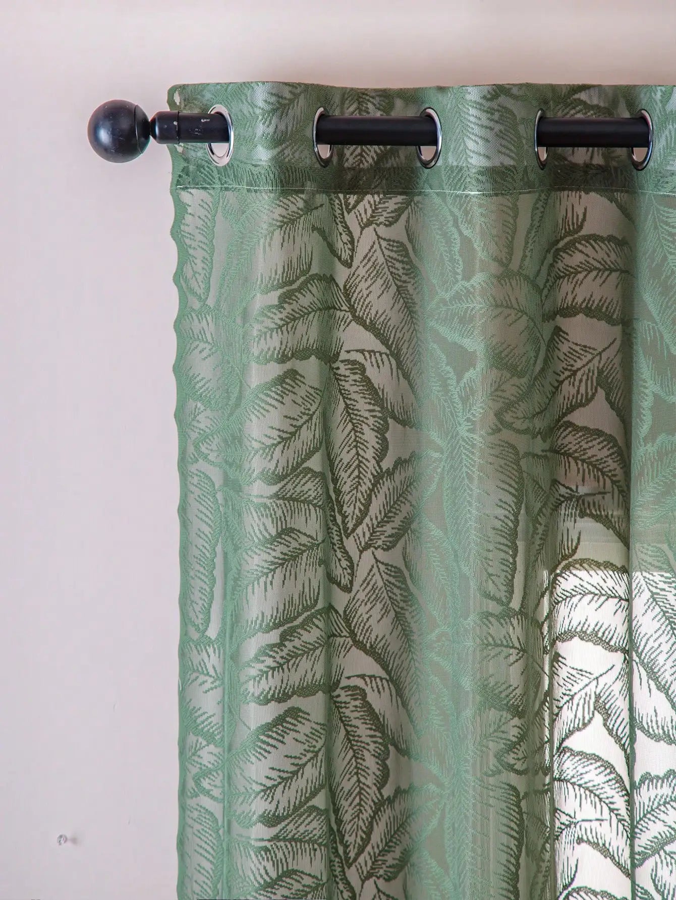 Rideau voilage vert à grandes feuilles en polyester style rustique