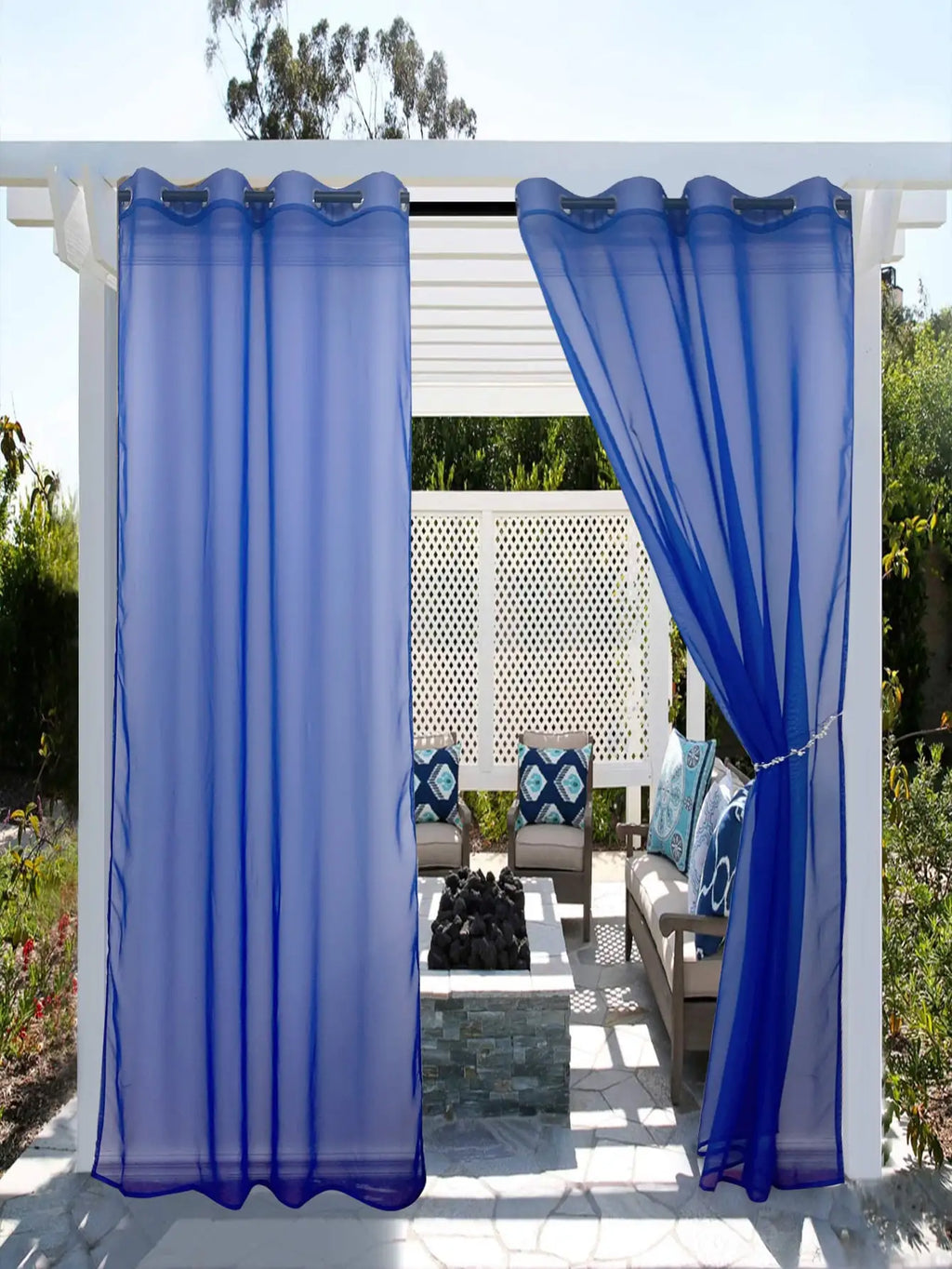 Rideau voilage bleu imperméable à œillets, hauteur 240 à 269 cm