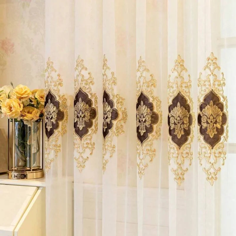 Rideaux voilage brodés européens 2 panneaux en polyester pour salon et chambre