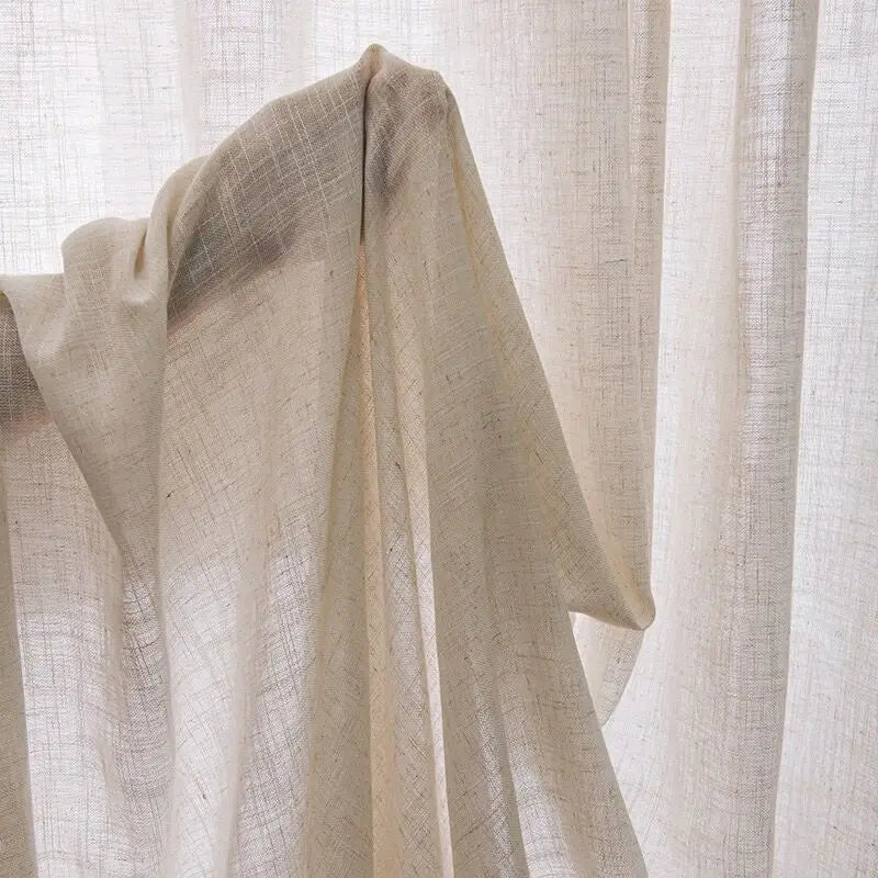 Rideau voilage effet lin épais beige tamisant élégant pour salon