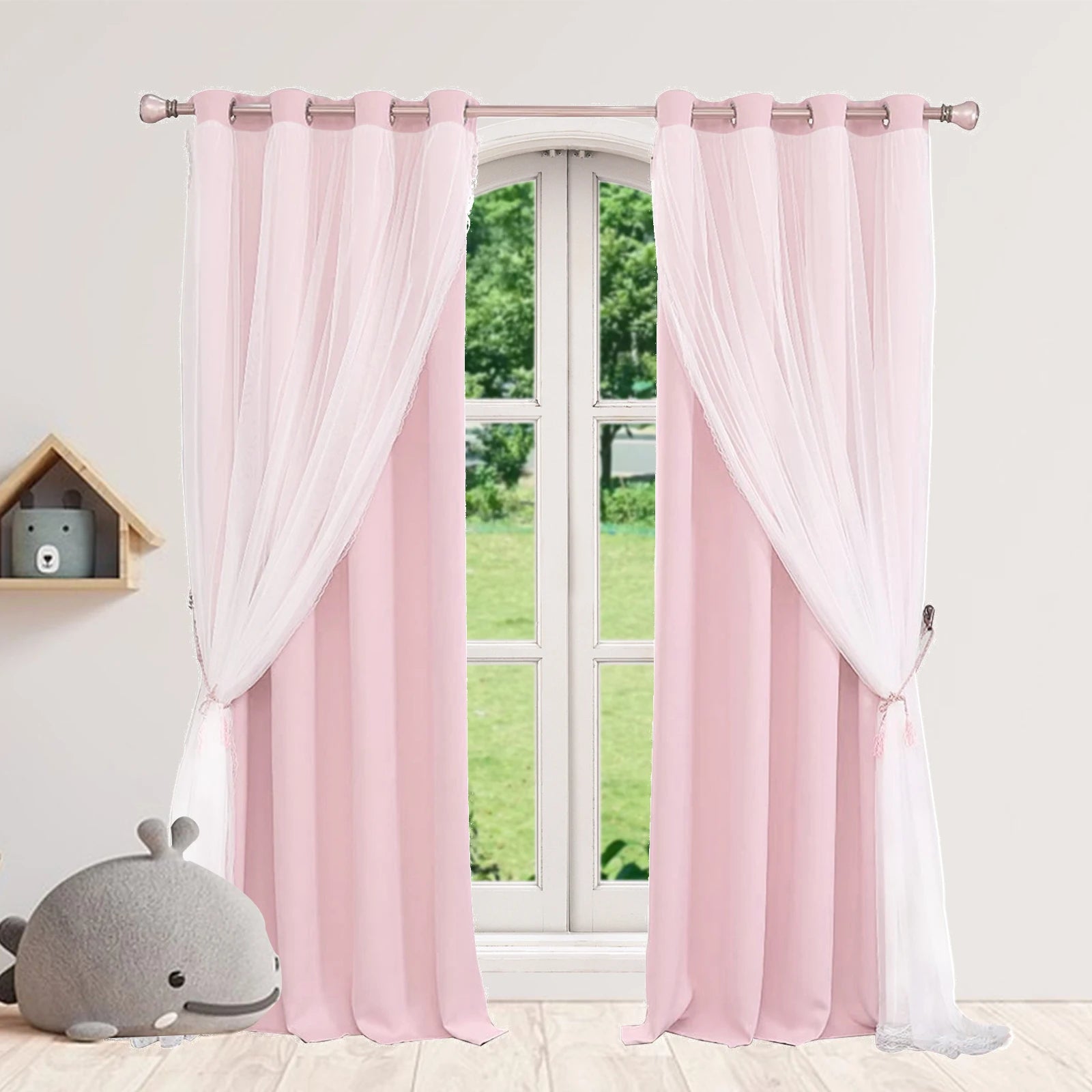 Rideau occultant double épaisseur avec voile princesse pour chambre (1 ou 2 panneaux)