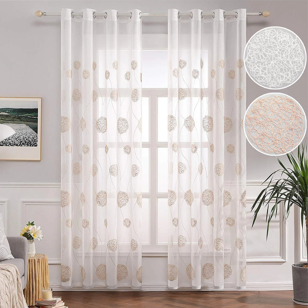 Rideau voilage blanc brodé moderne en polyester, largeur 140 à 199 cm