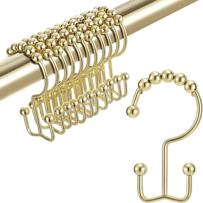 Lot de 12 crochets pour rideaux de douche en acier inoxydable avec roulettes