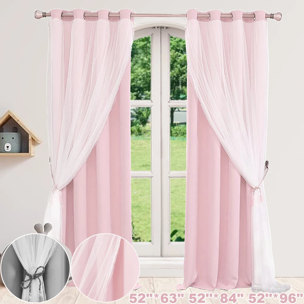 Rideau occultant double épaisseur avec voile princesse, largeur 100 à 139 cm