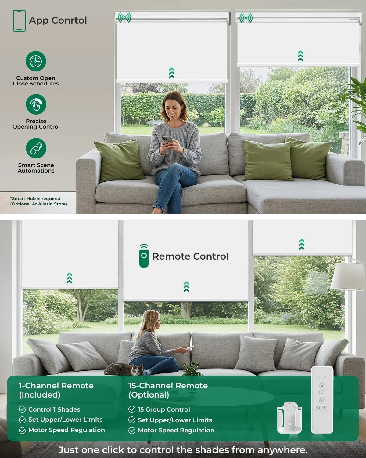 Store motorisé sans fil 100% occultant | Télécommande et contrôle intelligent | Installation sans perçage