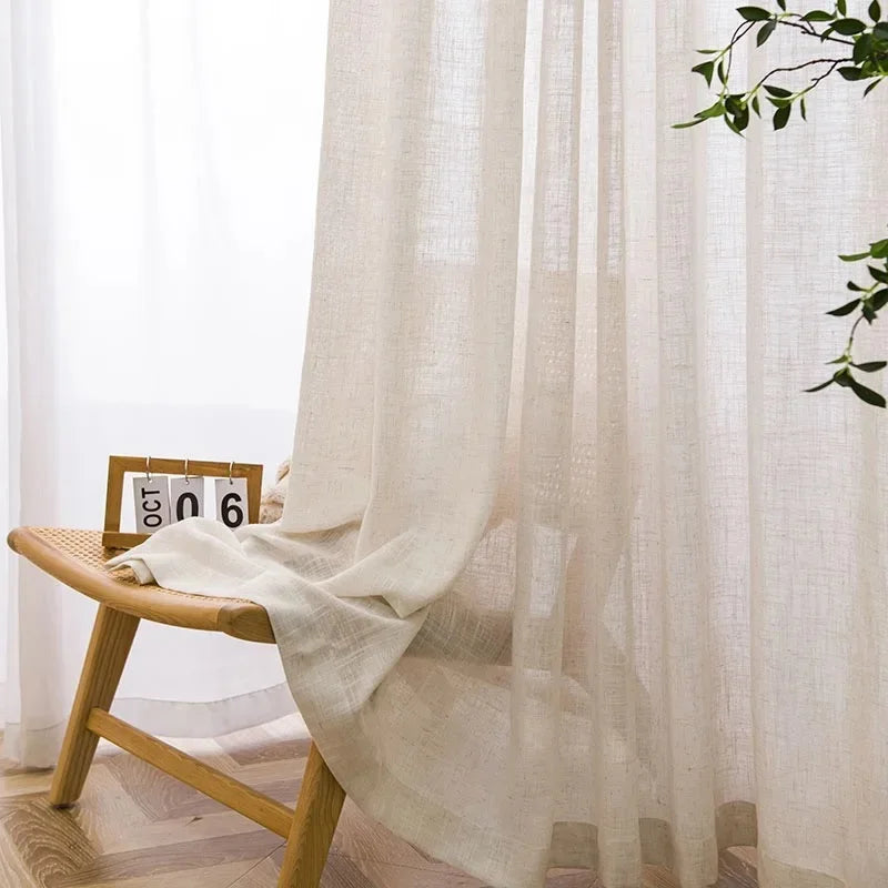 Rideau voilage effet lin épais beige tamisant élégant pour salon
