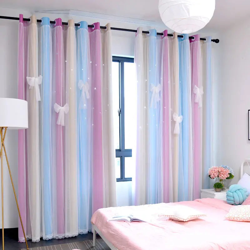 Rideau occultant arc-en-ciel double épaisseur étoilé pour chambre enfant