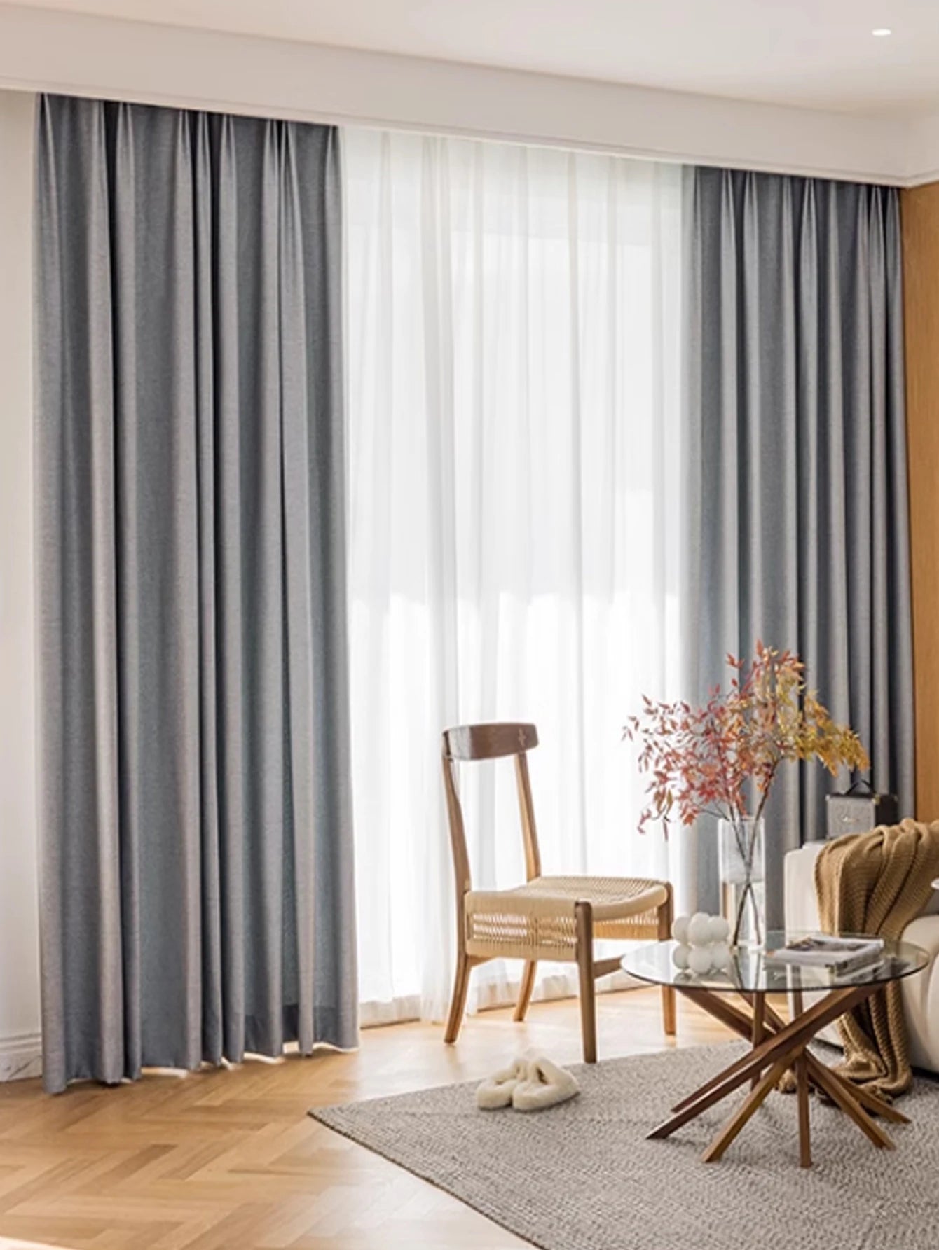Rideau occultant gris effet lin en polyester pour salon et chambre