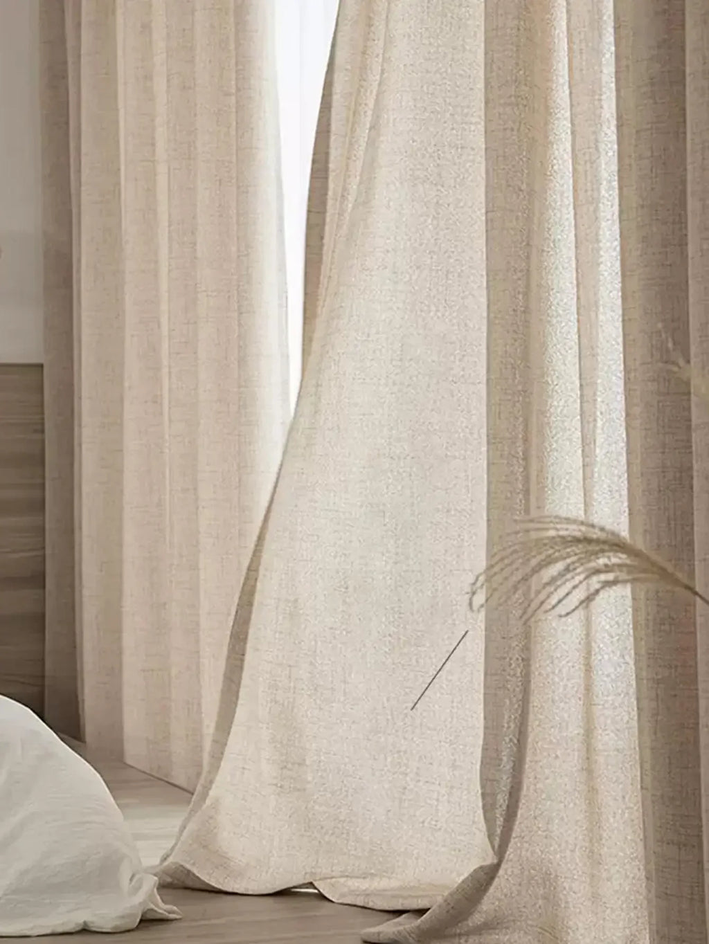 Rideau effet lin coton tamisant style japonais beige pour fenêtre (2 p, hauteur 240 à 269 cm