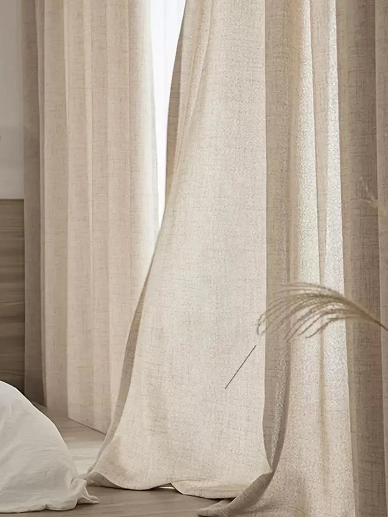 Rideau effet lin coton tamisant style japonais beige pour fenêtre (2 pièce)