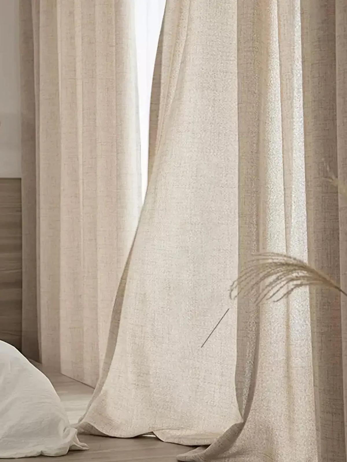 Rideau effet lin coton tamisant style japonais beige pour fenêtre (2 p, hauteur 240 à 269 cm Image