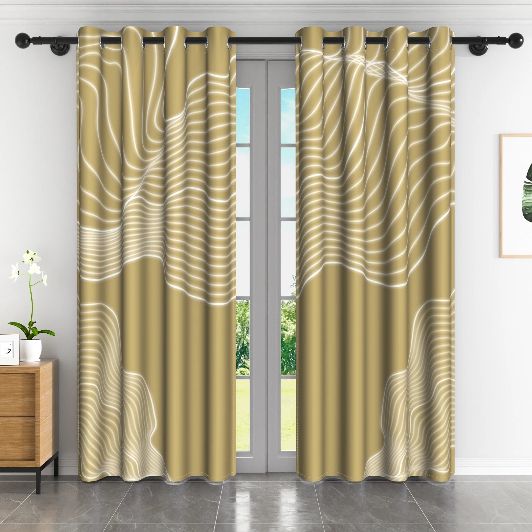 Rideaux occultants motif abstrait moderne en polyester (2 panneaux)