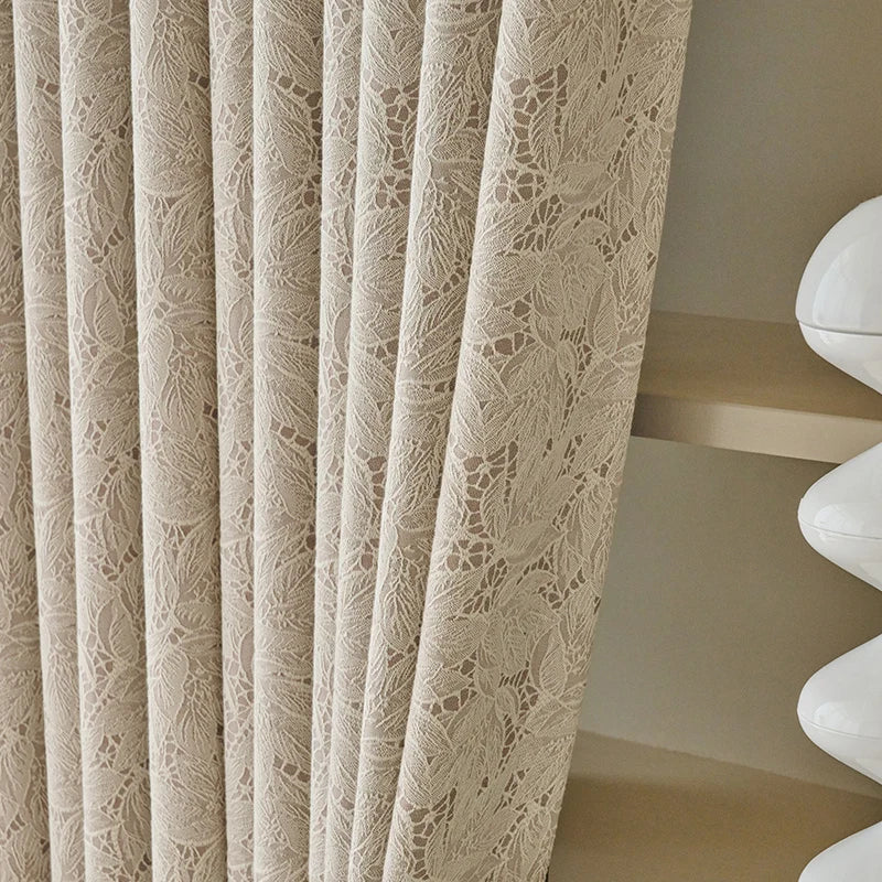 Rideau occultant jacquard dentelle effet feuille pour chambre et salon