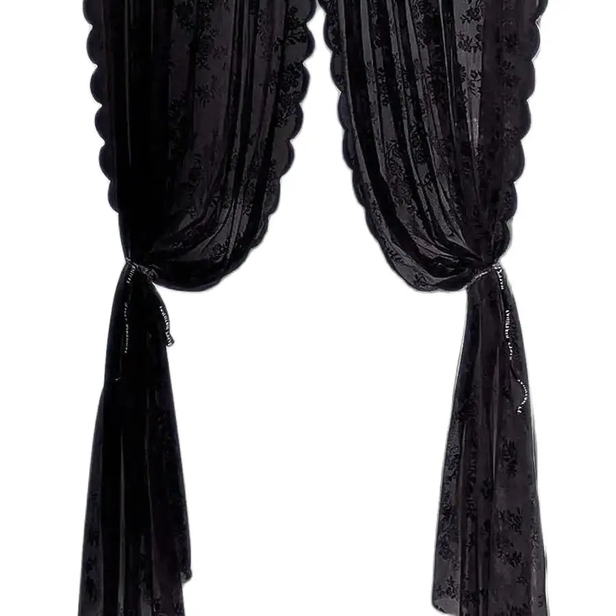 Rideau voilage en dentelle noire à motif floral pour fenêtre