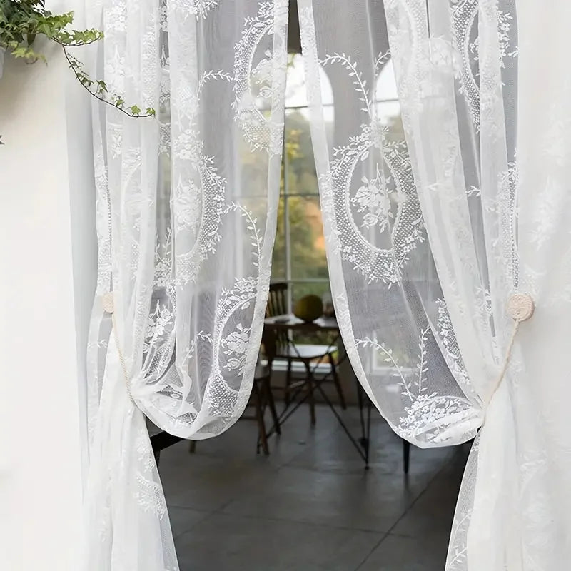 Rideau voilage noir en dentelle florale pour salon et chambre