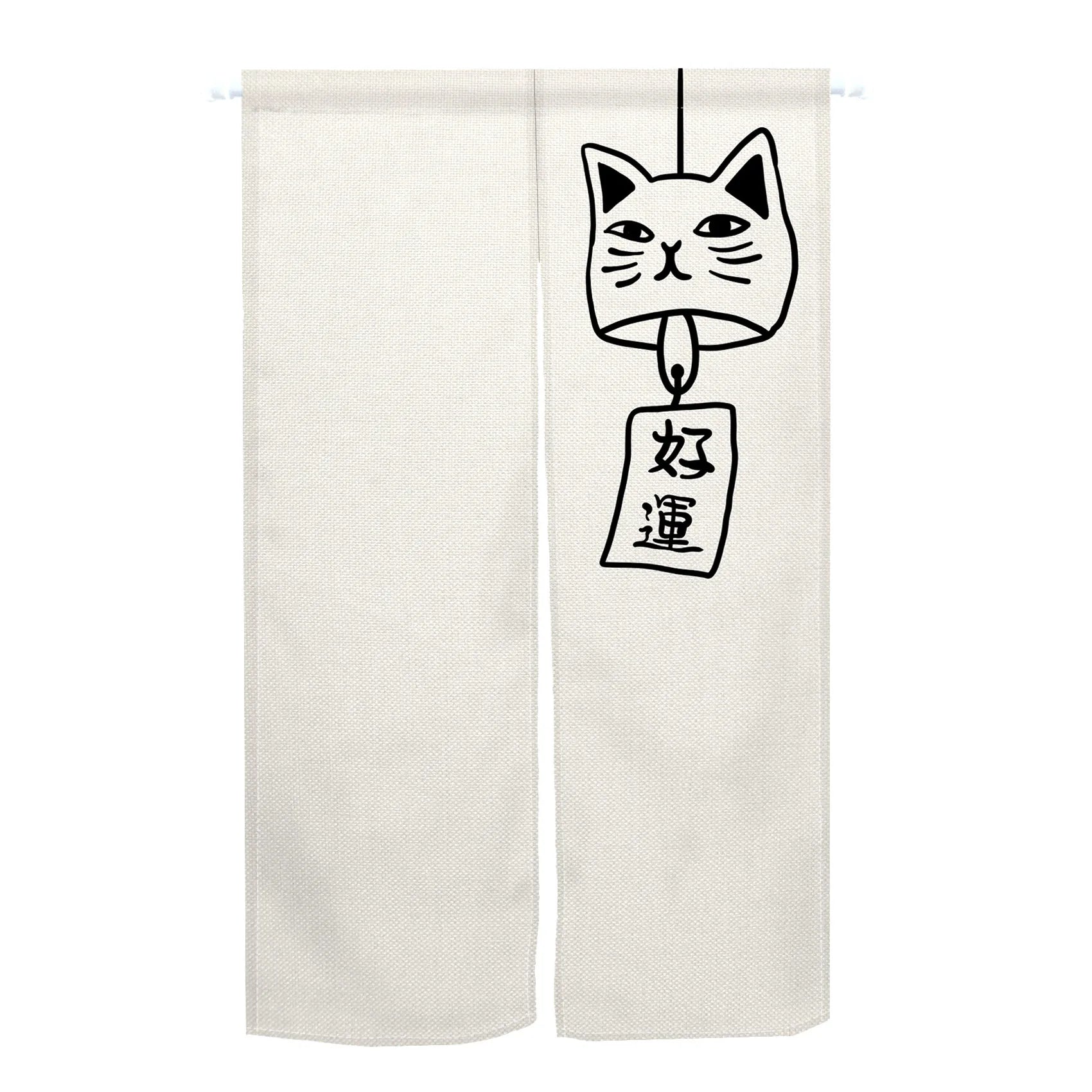 Rideau de porte japonais en lin motif chat style noren pour cuisine et entrée