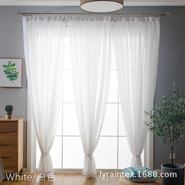 Rideau voilage tulle coloré polyester translucide, blanc