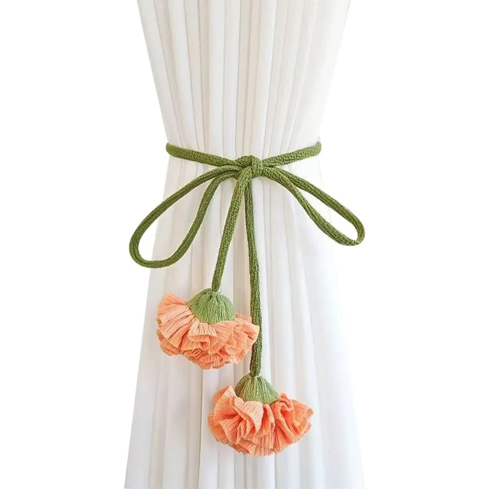 Embrasse de rideau fleurie en coton tressé style champêtre (1 pièce)