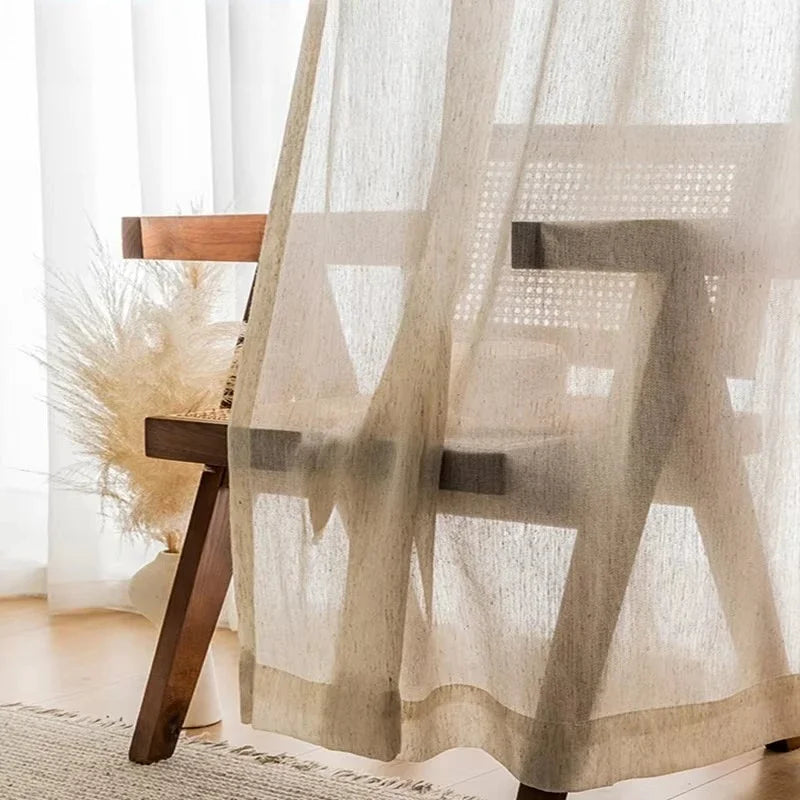 Rideau voilage beige effet lin tamisant, largeur 140 à 199 cm Image