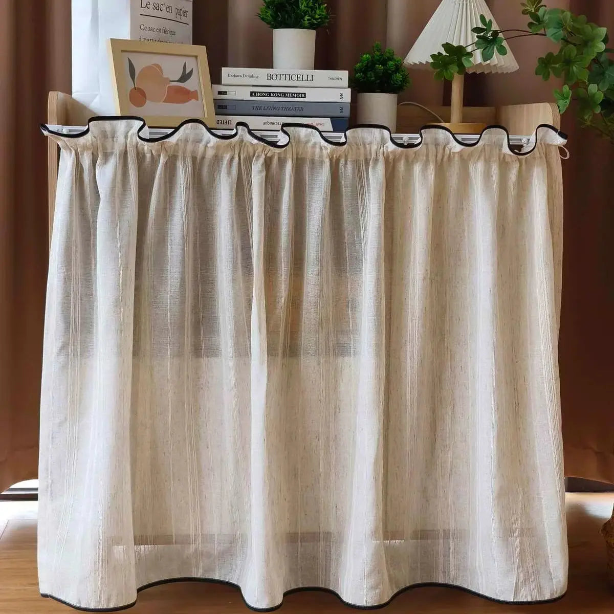 Rideau court tamisant beige rayé style japonais pour cuisine