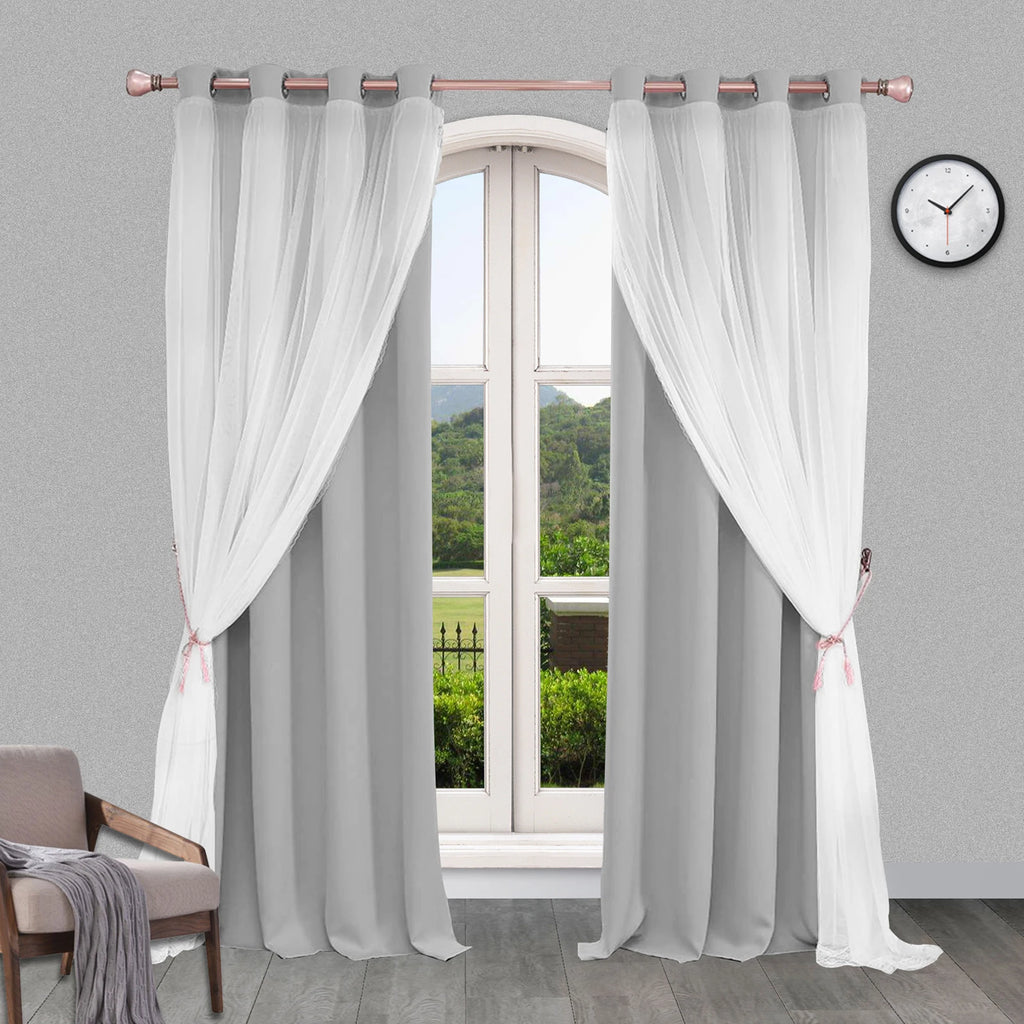 Rideau occultant double épaisseur avec voile princesse, gris (2 panneaux)