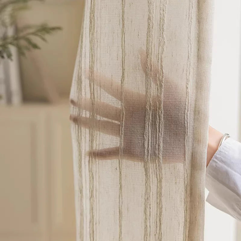 Rideau tamisant beige effet lin pour salon et chambre (2 panneaux)